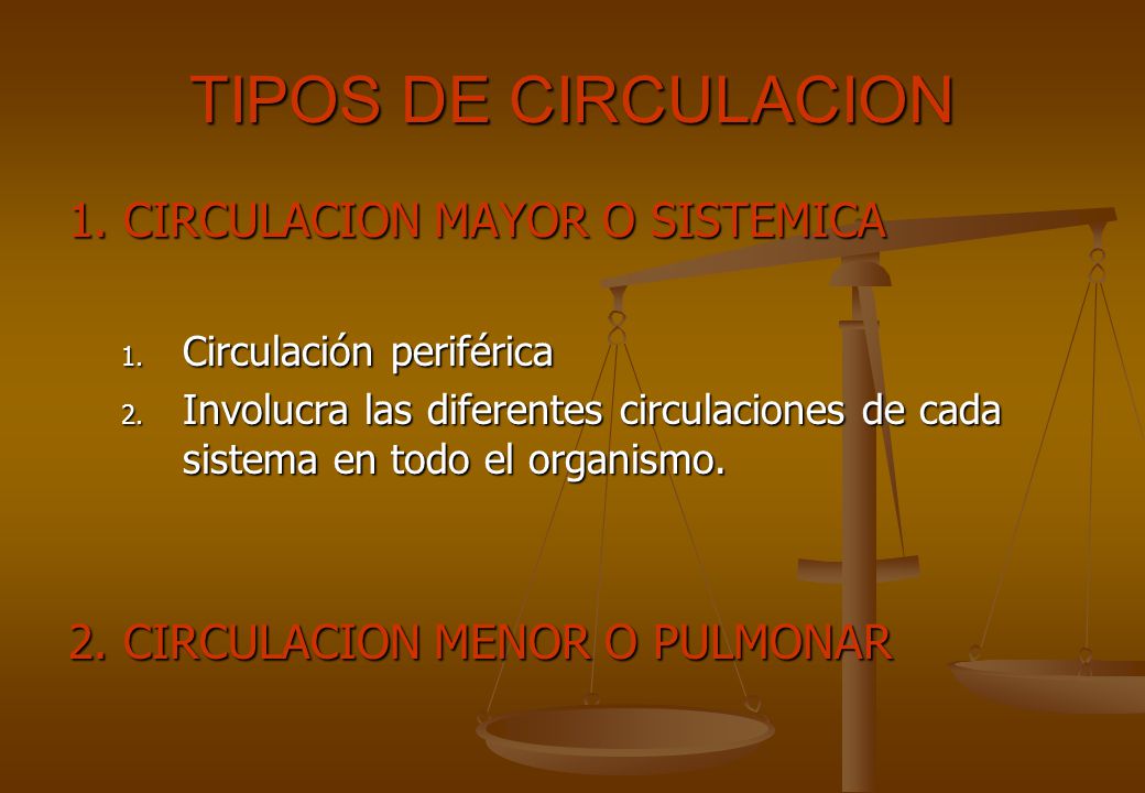 TIPOS DE CIRCULACION 1. CIRCULACION MAYOR O SISTEMICA