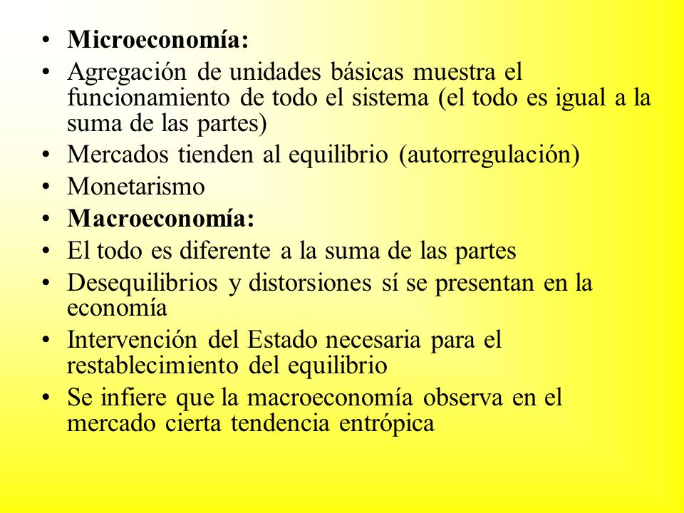 Microeconomía: Agregación de unidades básicas muestra el funcionamiento de todo el sistema (el todo es igual a la suma de las partes)