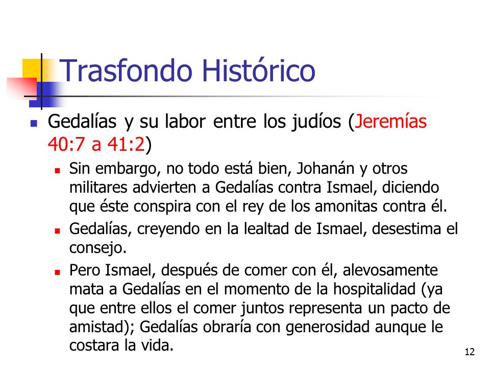 Trasfondo Histórico Gedalías y su labor entre los judíos (Jeremías 40:7 a 41:2)