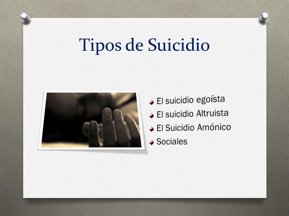 Tipos de Suicidio El suicidio egoísta El suicidio Altruista