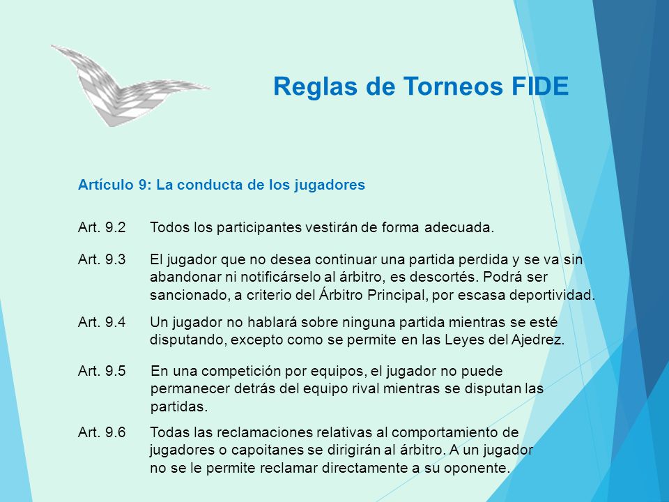 Reglas de Torneos FIDE Artículo 9: La conducta de los jugadores