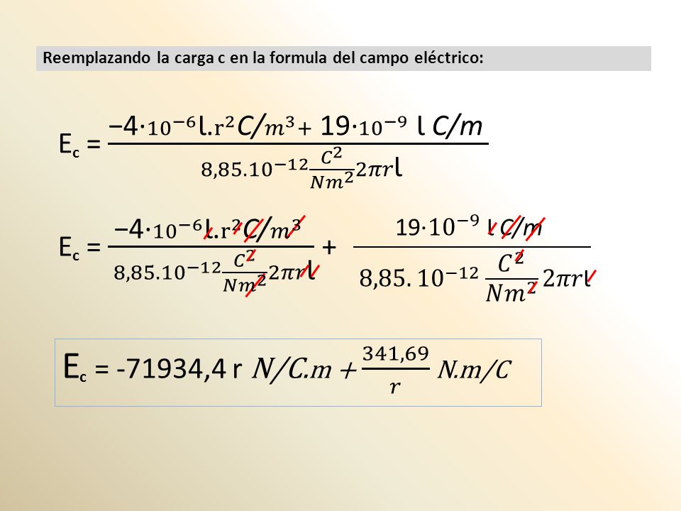 Reemplazando la carga c en la formula del campo eléctrico: