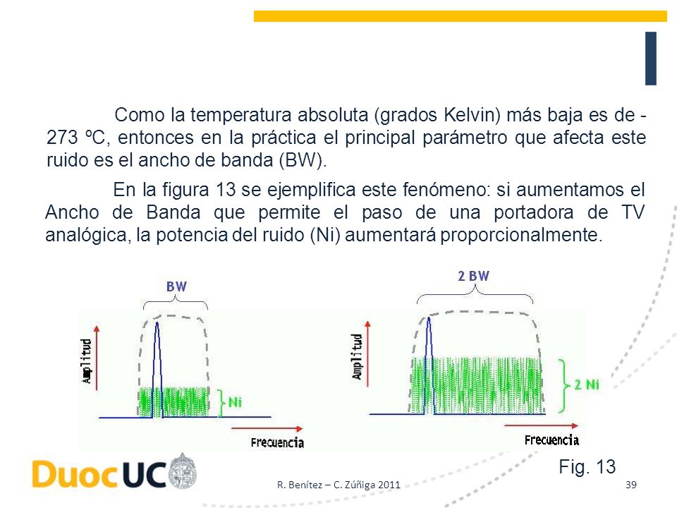Como la temperatura absoluta (grados Kelvin) más baja es de -273 ºC, entonces en la práctica el principal parámetro que afecta este ruido es el ancho de banda (BW).