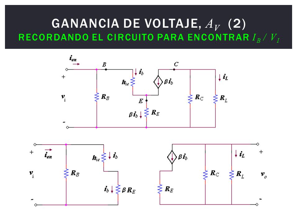 Ganancia de voltaje, AV (2) Recordando el circuito para encontrar ib / vi