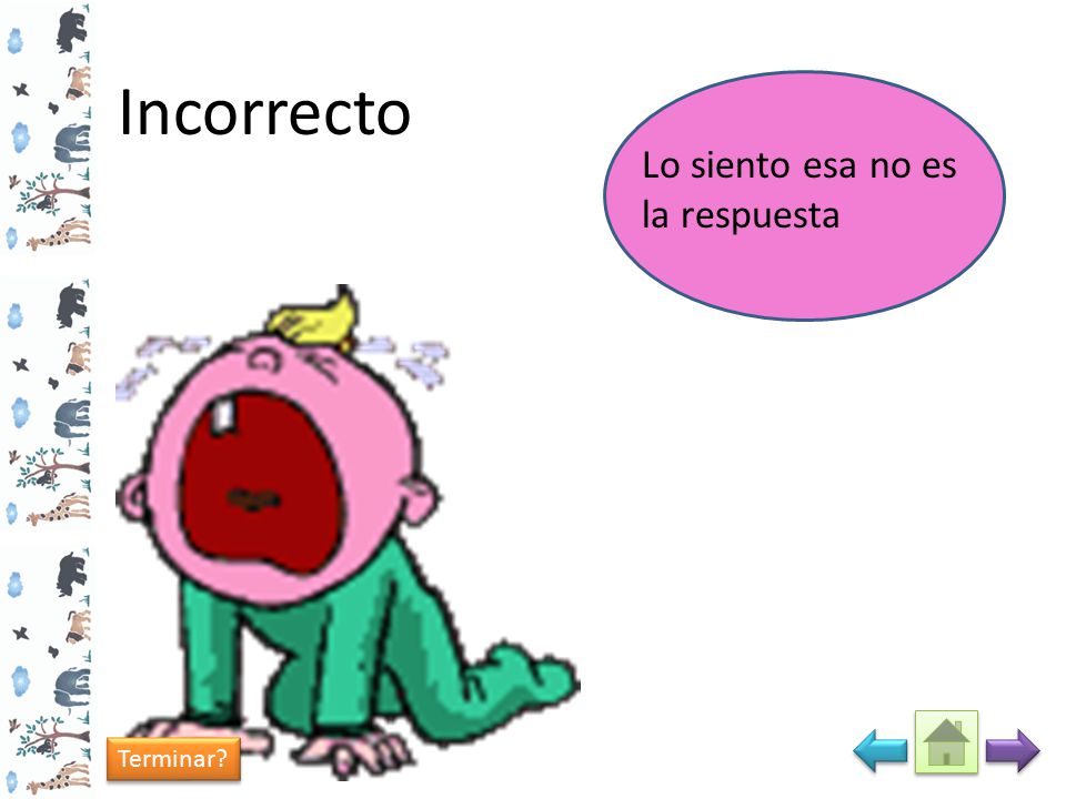 Incorrecto Lo siento esa no es la respuesta Terminar