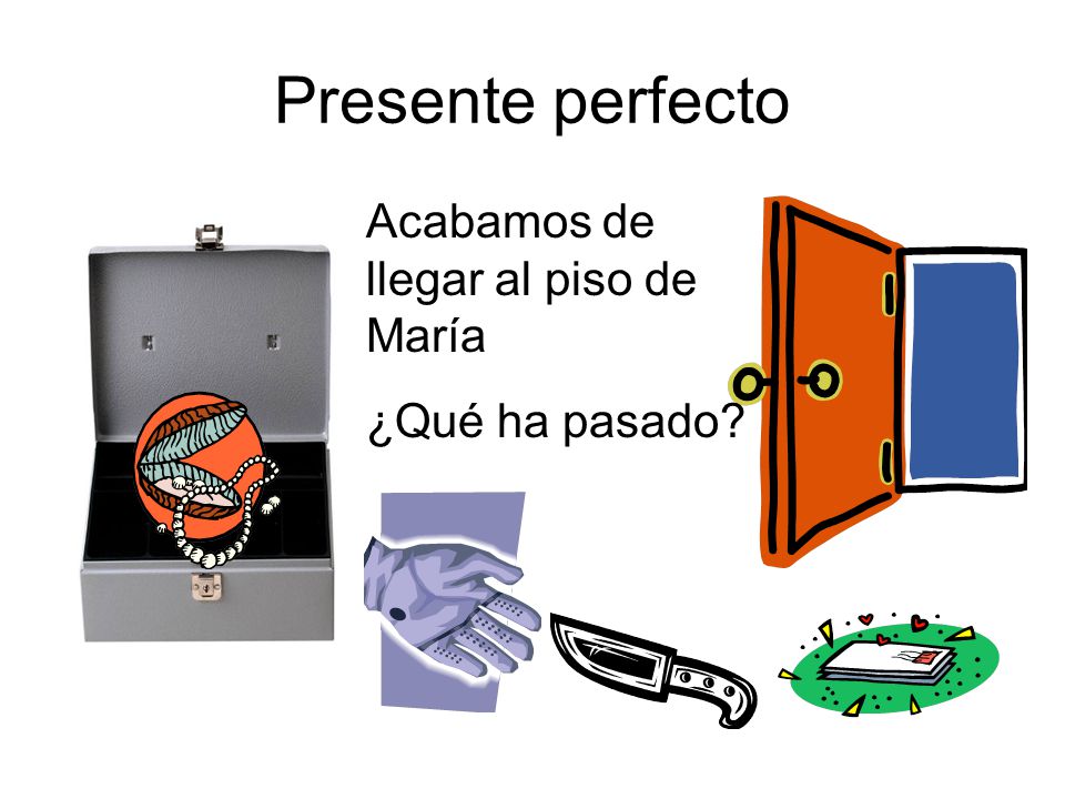 Presente perfecto Acabamos de llegar al piso de María ¿Qué ha pasado