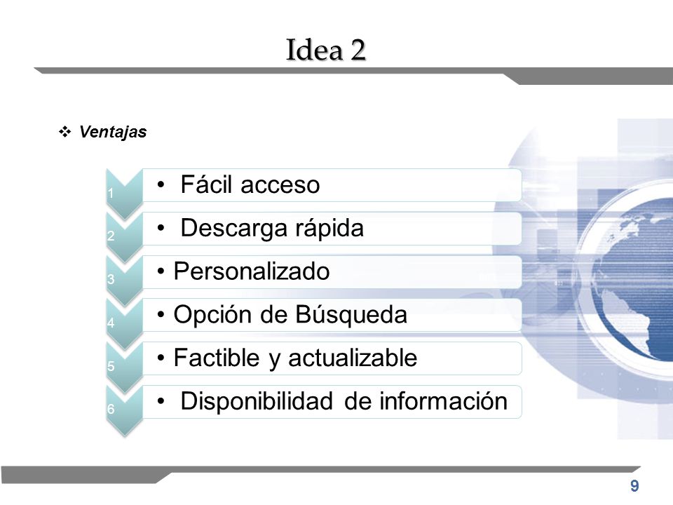 Idea 2 Fácil acceso Descarga rápida Personalizado Opción de Búsqueda