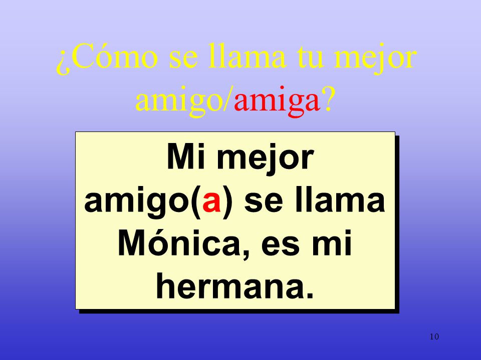 Mi mejor amigo(a) se llama Mónica, es mi hermana.