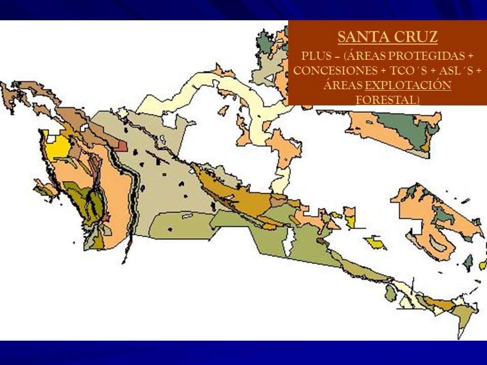 SANTA CRUZ PLUS – (ÁREAS PROTEGIDAS + CONCESIONES + TCO´S + ASL´S + ÁREAS EXPLOTACIÓN FORESTAL)