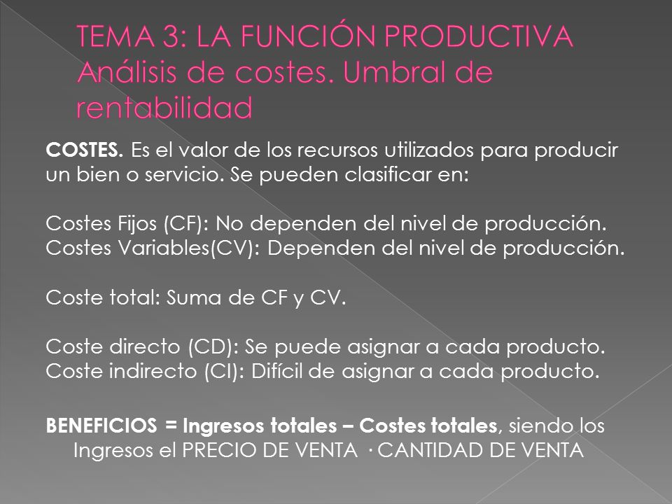 TEMA 3: LA FUNCIÓN PRODUCTIVA Análisis de costes