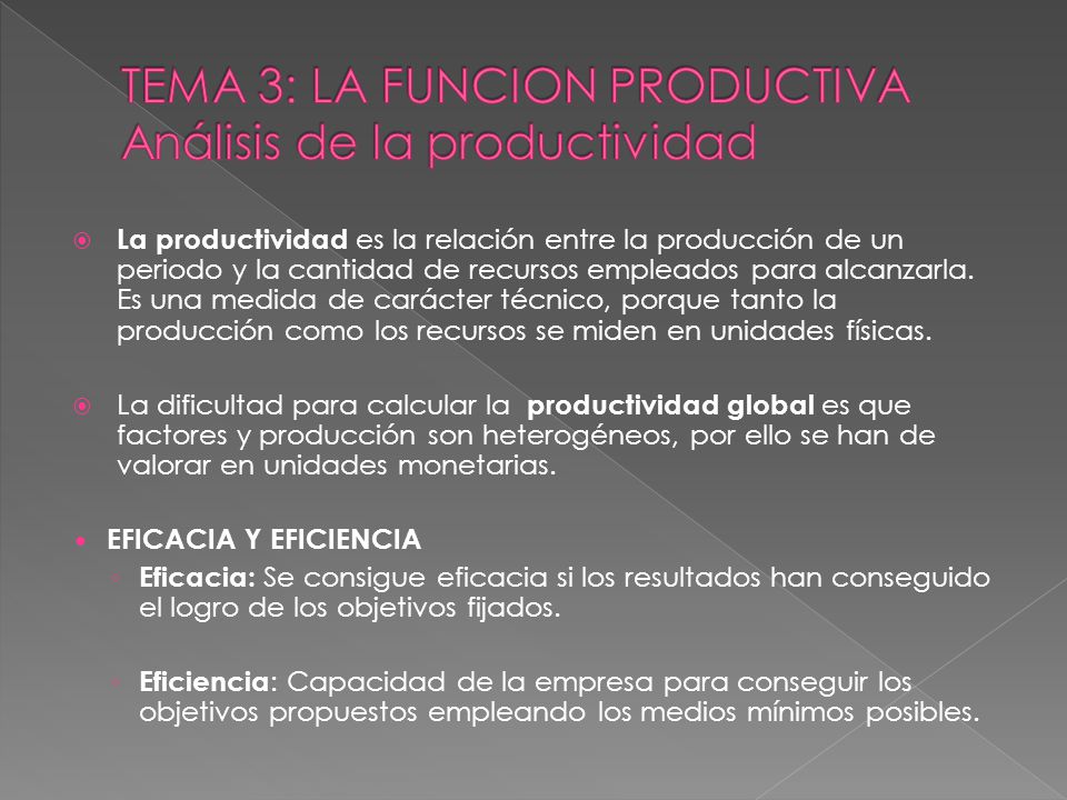 TEMA 3: LA FUNCION PRODUCTIVA Análisis de la productividad
