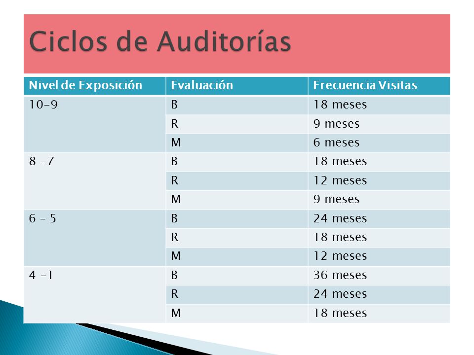 Ciclos de Auditorías Nivel de Exposición Evaluación Frecuencia Visitas