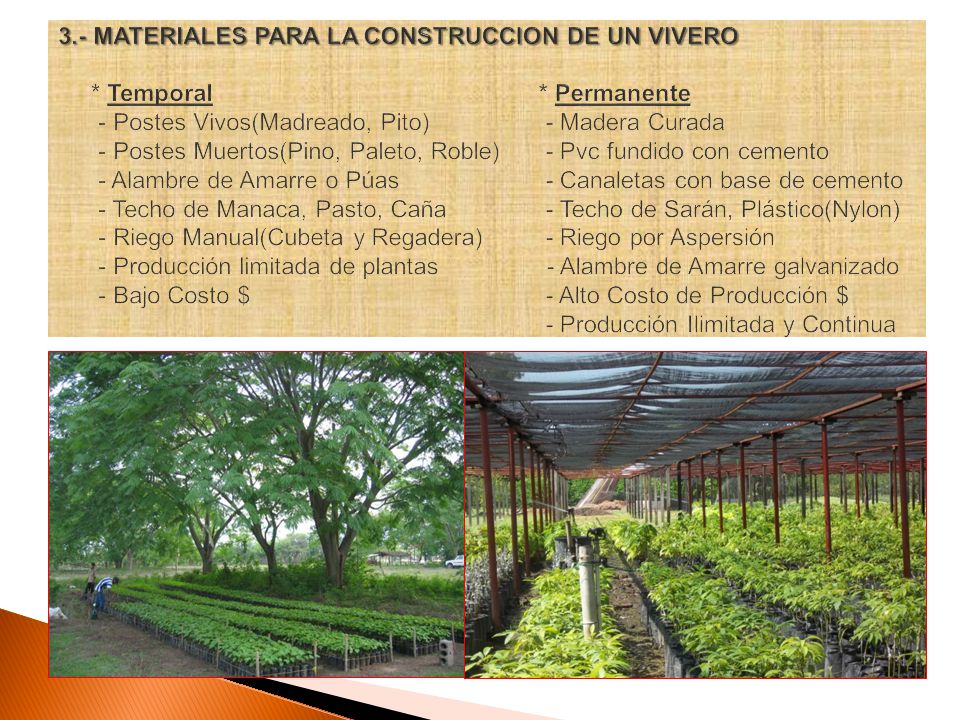 3. - MATERIALES PARA LA CONSTRUCCION DE UN VIVERO. Temporal