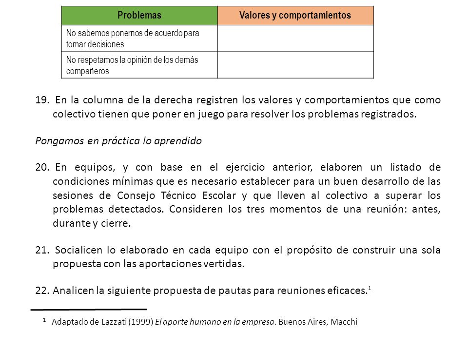 Valores y comportamientos