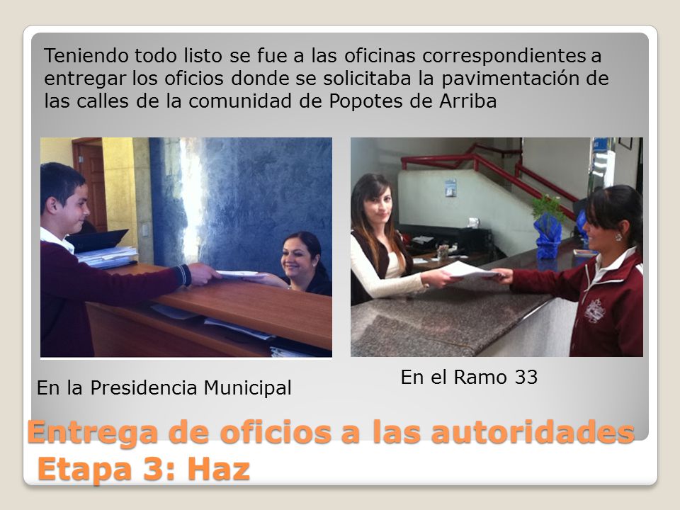 Entrega de oficios a las autoridades Etapa 3: Haz