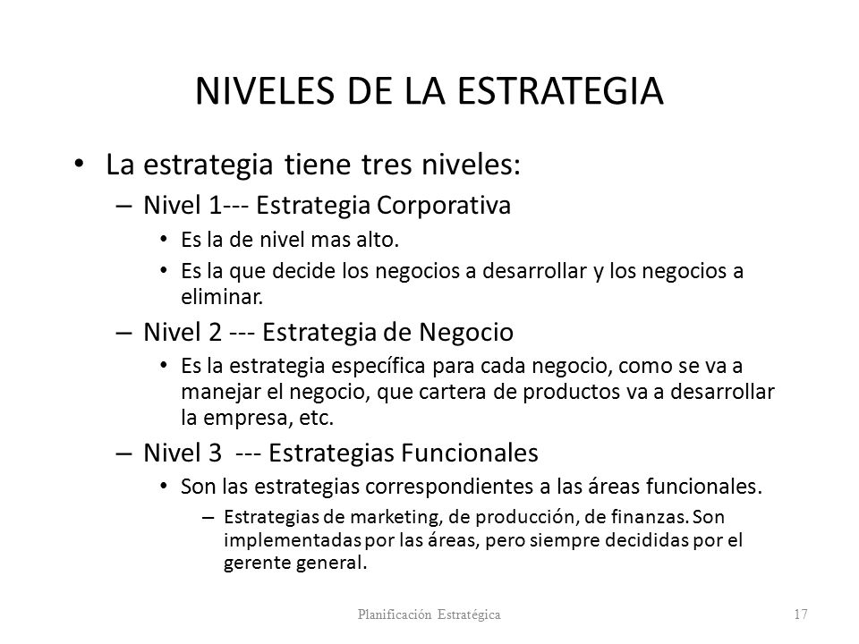 NIVELES DE LA ESTRATEGIA