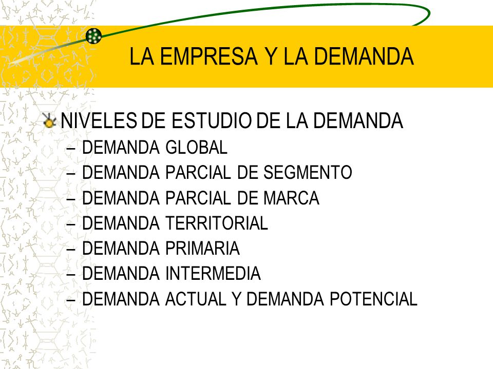 LA EMPRESA Y LA DEMANDA NIVELES DE ESTUDIO DE LA DEMANDA