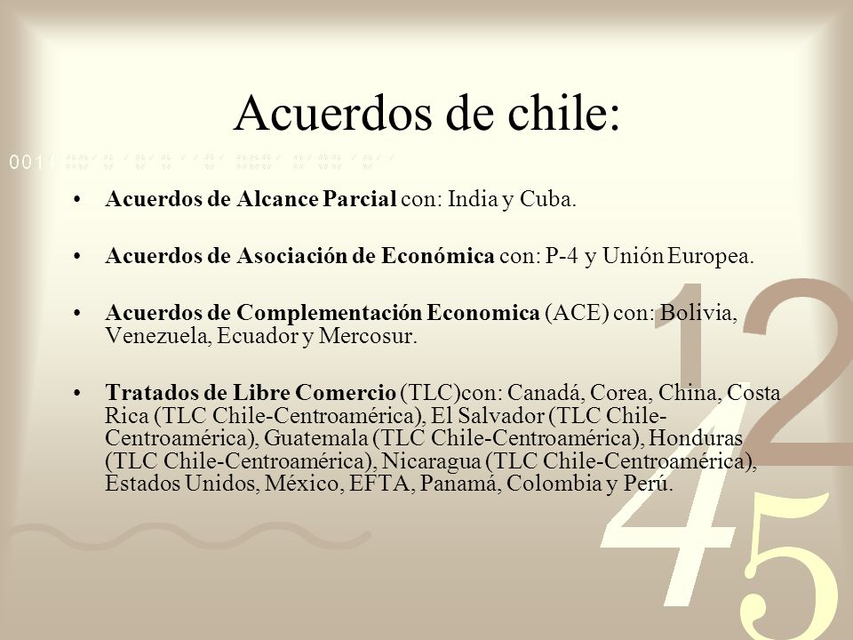 Acuerdos de chile: Acuerdos de Alcance Parcial con: India y Cuba.