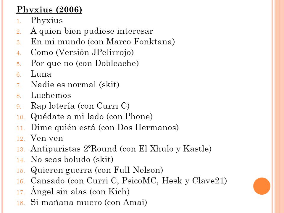 Phyxius (2006) Phyxius. A quien bien pudiese interesar. En mi mundo (con Marco Fonktana) Como (Versión JPelirrojo)