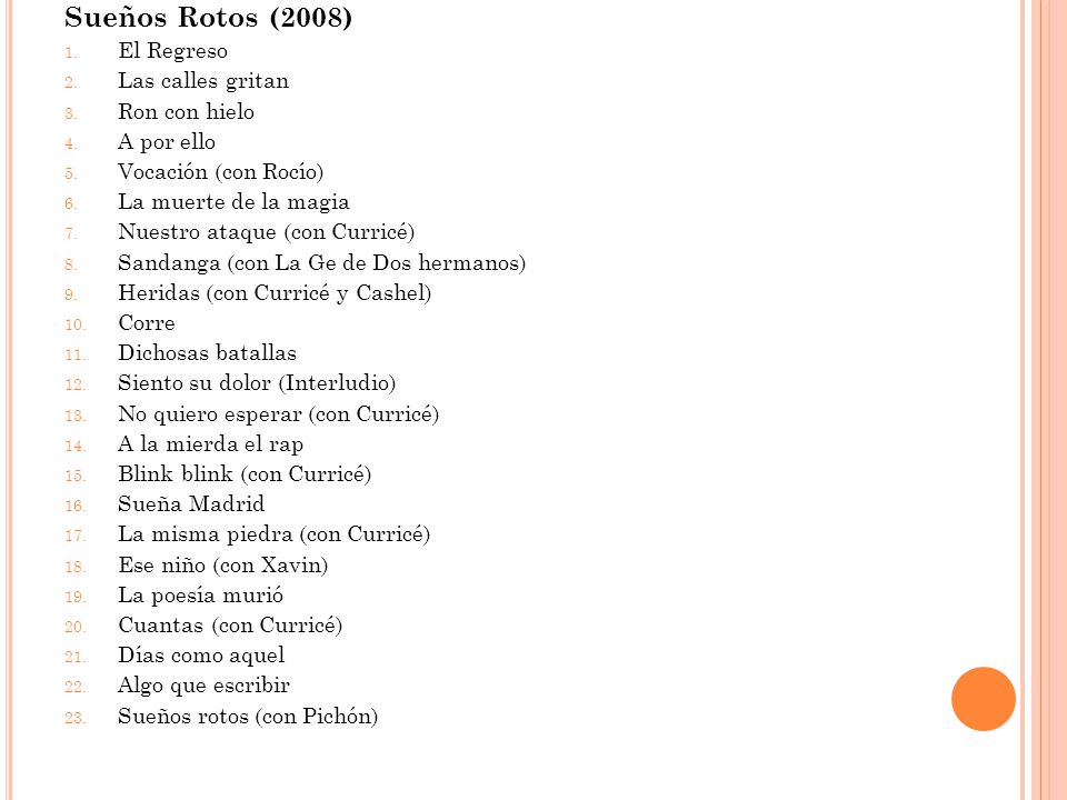 Sueños Rotos (2008) El Regreso Las calles gritan Ron con hielo