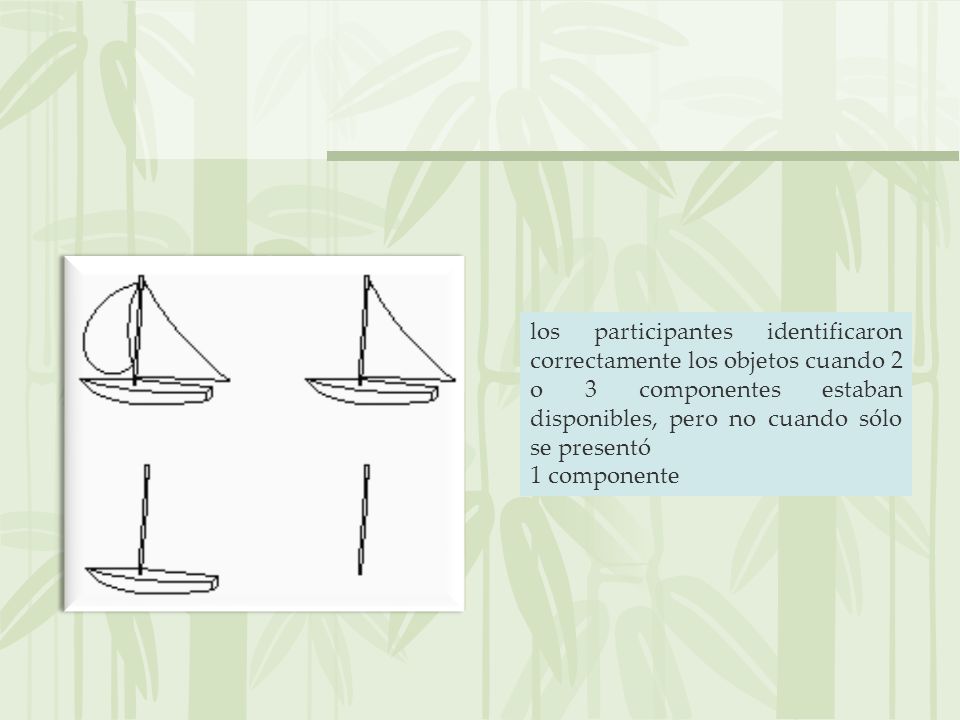 los participantes identificaron correctamente los objetos cuando 2 o 3 componentes estaban disponibles, pero no cuando sólo se presentó