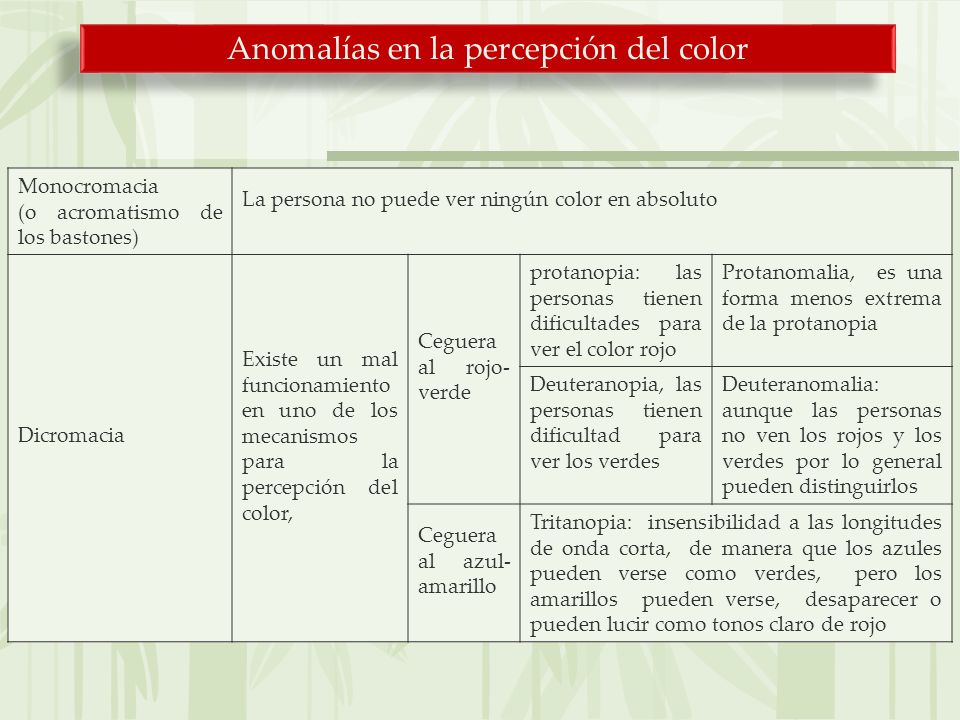 Anomalías en la percepción del color