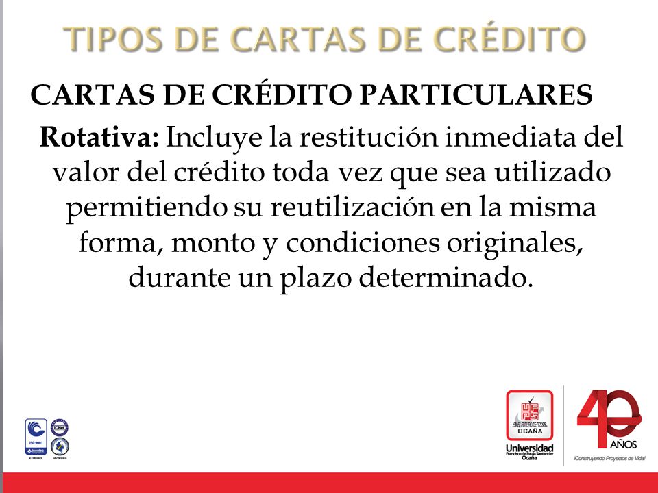 TIPOS DE CARTAS DE CRÉDITO