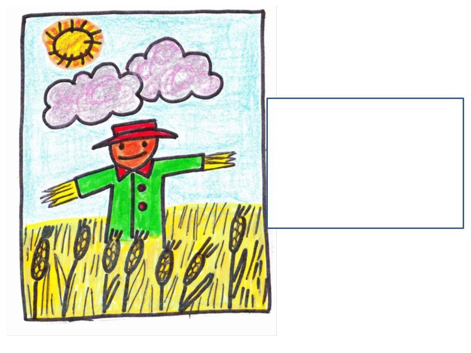 El sol arriba, las nubes abajo, y en medio del trigo un espantapájaros.