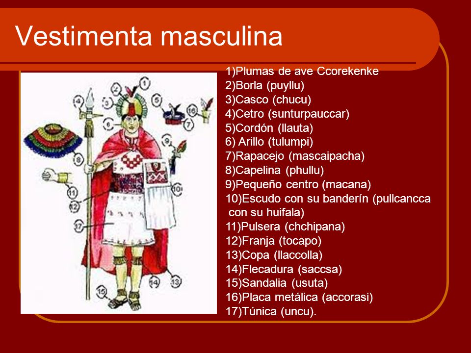 Vestimenta masculina 1)Plumas de ave Ccorekenke 2)Borla (puyllu)