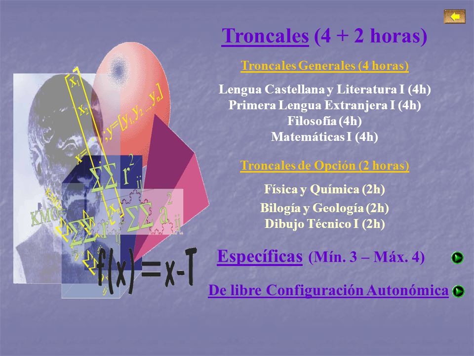 Troncales (4 + 2 horas) Específicas (Mín. 3 – Máx. 4)
