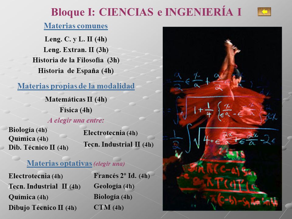 Bloque I: CIENCIAS e INGENIERÍA I Materias optativas (elegir una)
