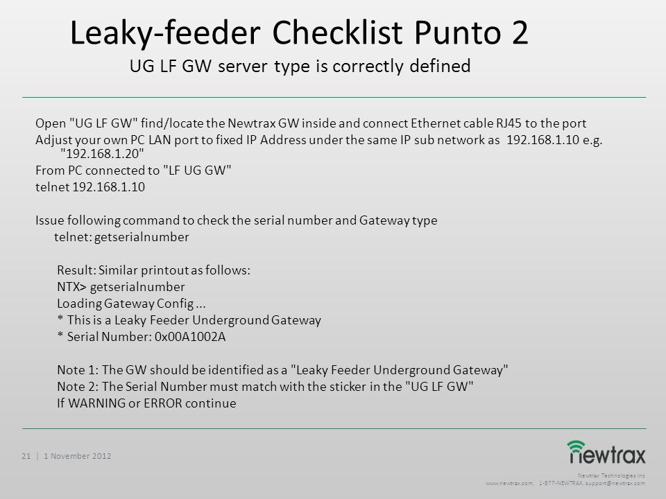 Leaky-feeder Checklist Punto 2 UG LF GW server type is correctly defined