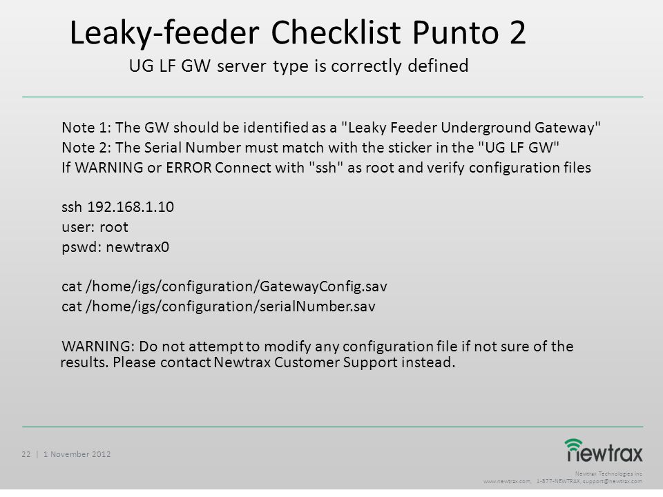 Leaky-feeder Checklist Punto 2 UG LF GW server type is correctly defined