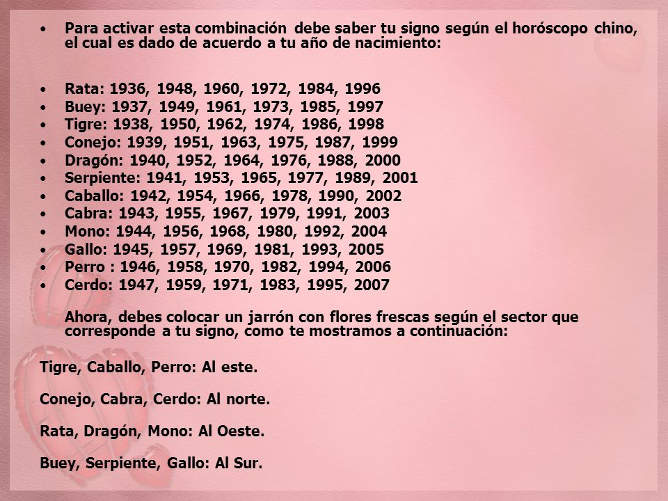 Para activar esta combinación debe saber tu signo según el horóscopo chino, el cual es dado de acuerdo a tu año de nacimiento:
