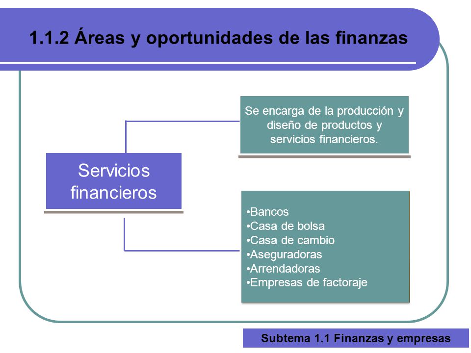 1.1.2 Áreas y oportunidades de las finanzas