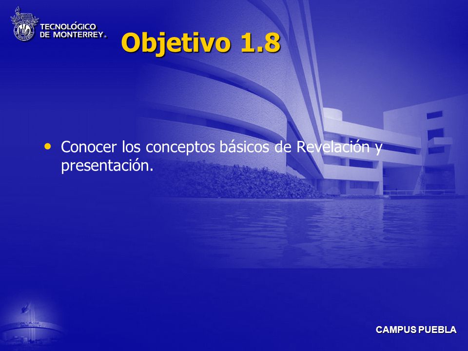 Objetivo 1.8 Conocer los conceptos básicos de Revelación y presentación.