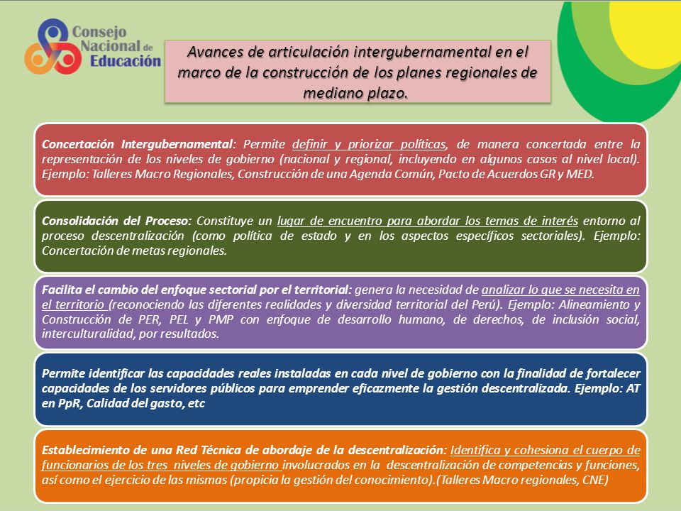 Avances de articulación intergubernamental en el marco de la construcción de los planes regionales de mediano plazo.