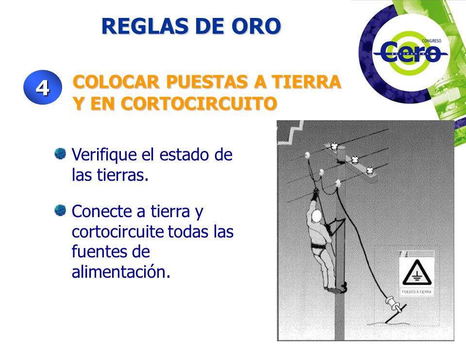 REGLAS DE ORO 4 COLOCAR PUESTAS A TIERRA Y EN CORTOCIRCUITO