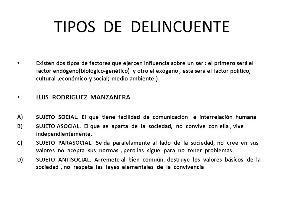 TIPOS DE DELINCUENTE LUIS RODRIGUEZ MANZANERA