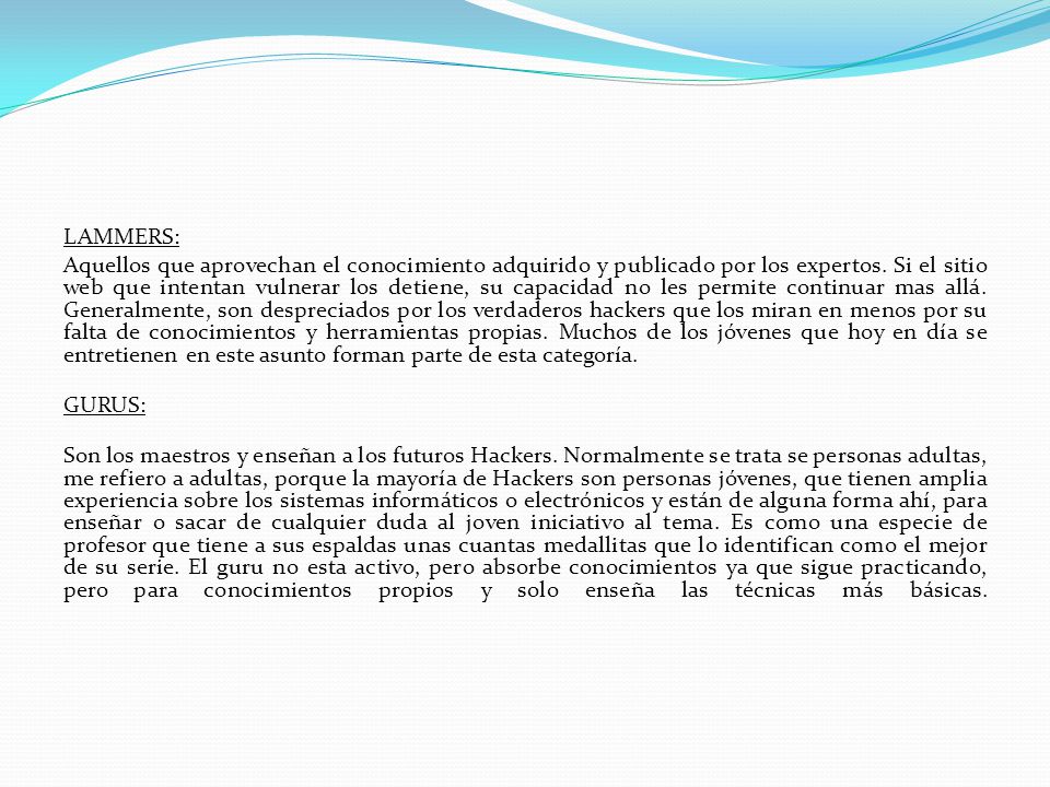 LAMMERS: Aquellos que aprovechan el conocimiento adquirido y publicado por los expertos.