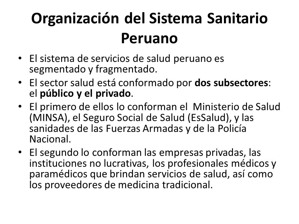 Organización del Sistema Sanitario Peruano