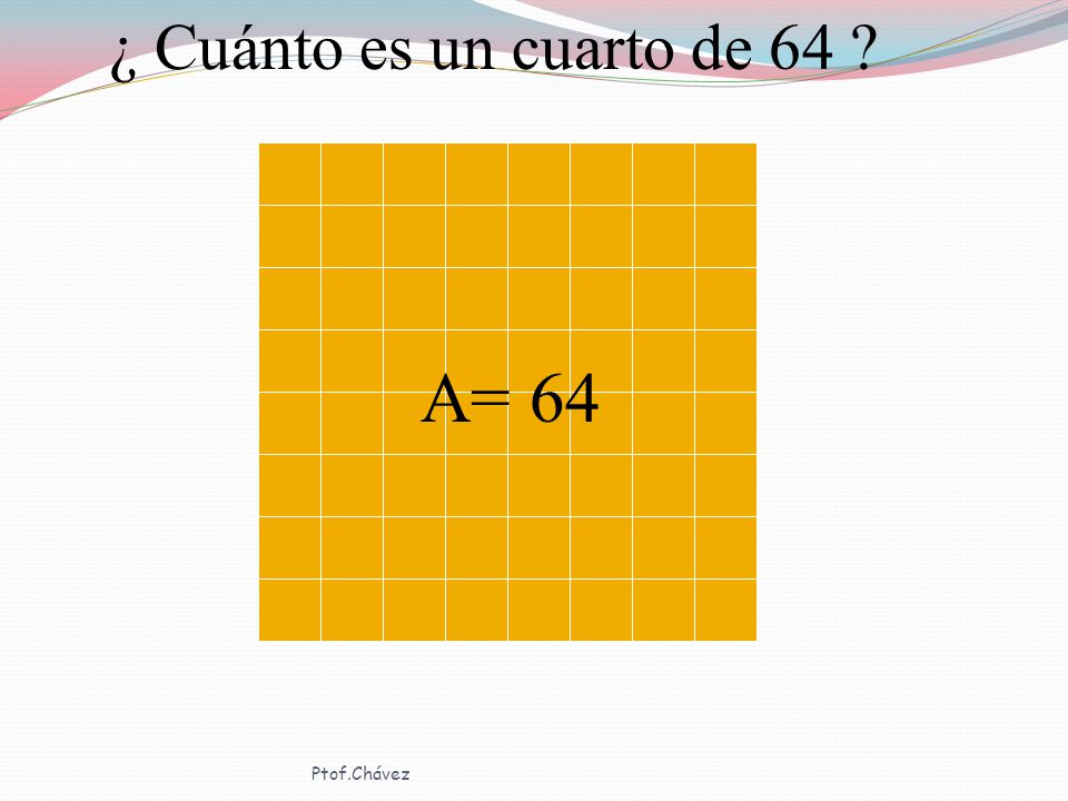 ¿ Cuánto es un cuarto de 64 A= 64 Ptof.Chávez