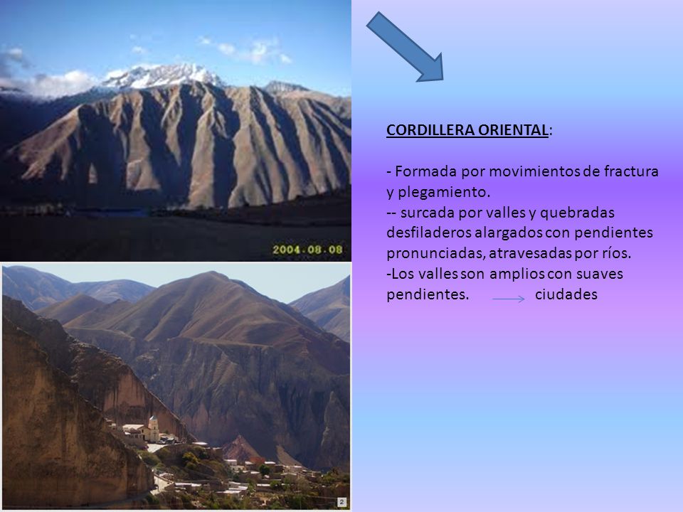 CORDILLERA ORIENTAL: Formada por movimientos de fractura y plegamiento.