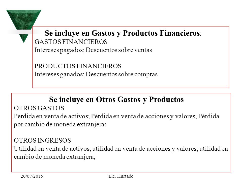 Se incluye en Gastos y Productos Financieros: GASTOS FINANCIEROS