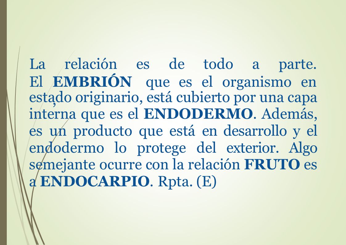 La relación. es de. todo a parte. El. EMBRIÓN, que es. el organismo en.
