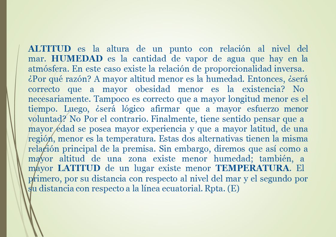ALTITUD es la altura de un punto con relación al nivel del mar