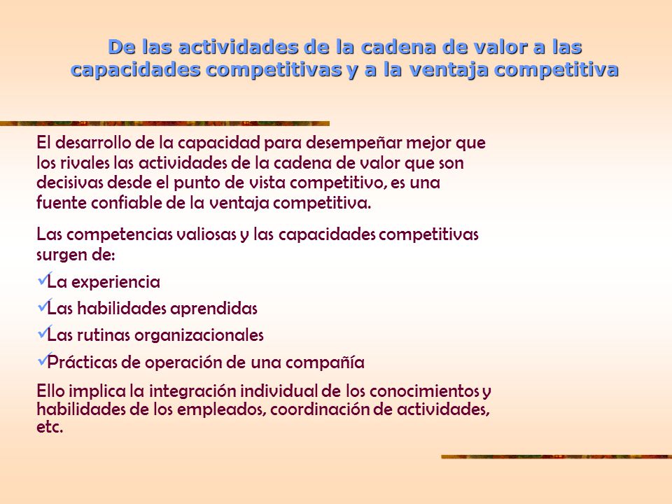 De las actividades de la cadena de valor a las capacidades competitivas y a la ventaja competitiva