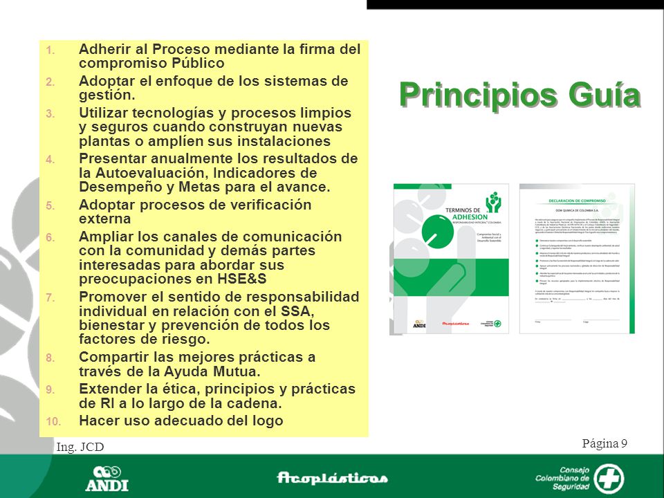 Principios Guía Adherir al Proceso mediante la firma del compromiso Público. Adoptar el enfoque de los sistemas de gestión.