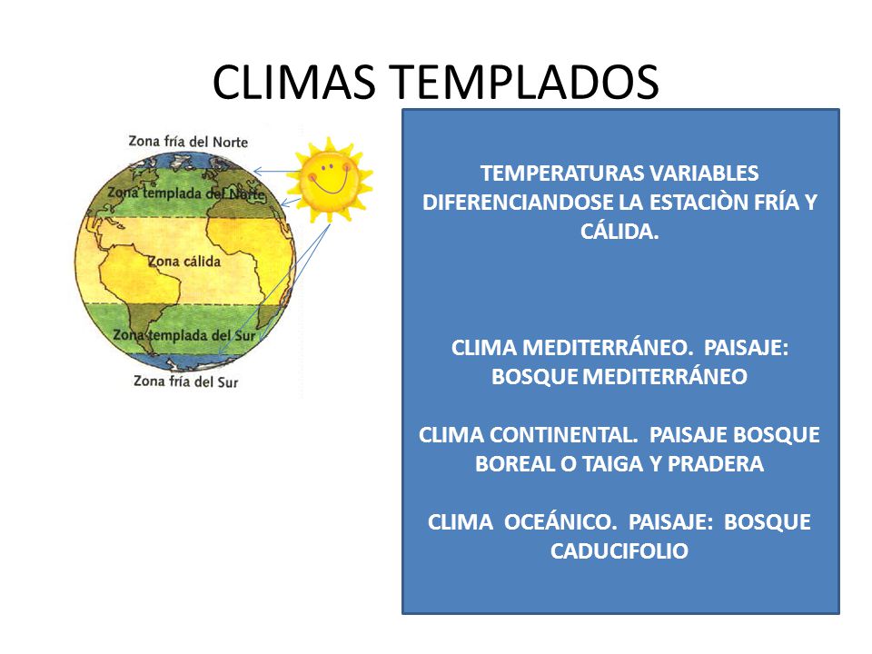 CLIMAS TEMPLADOS TEMPERATURAS VARIABLES DIFERENCIANDOSE LA ESTACIÒN FRÍA Y CÁLIDA. CLIMA MEDITERRÁNEO. PAISAJE: BOSQUE MEDITERRÁNEO.