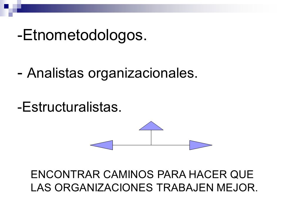 Etnometodologos. - Analistas organizacionales. -Estructuralistas.